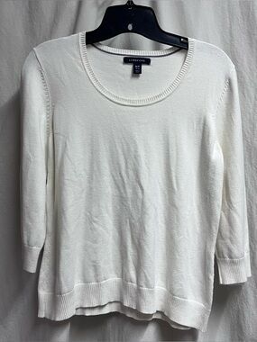 Lands'End Size Medium Cream Women Sweater 3/4 Sleeve Scoop Neck